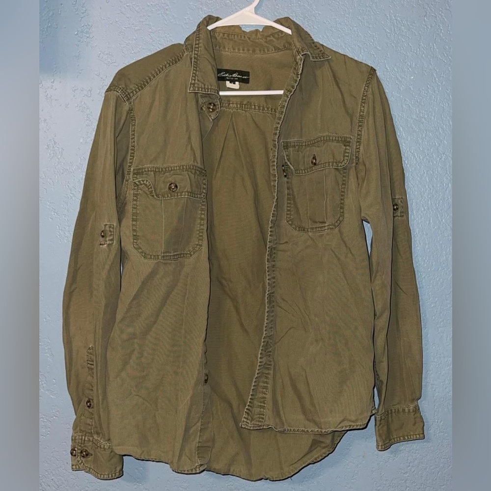 Eddie Bauer Olive Green Lightweight Utility Shirt Jacket